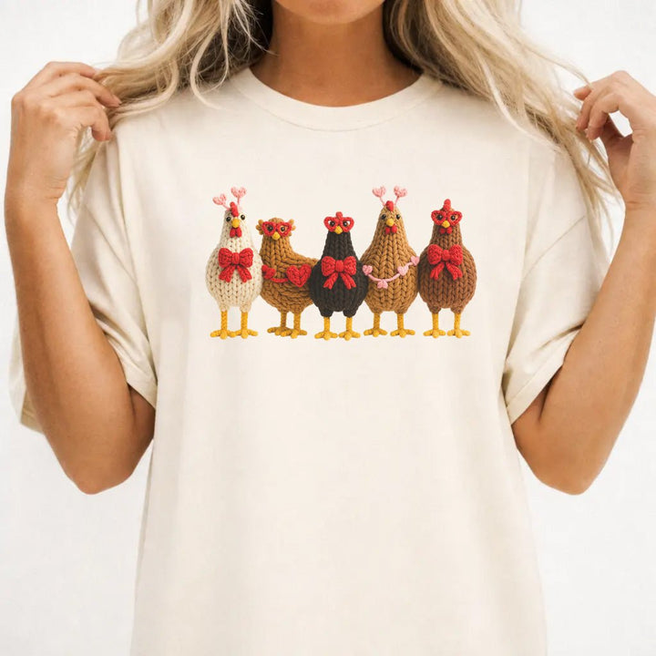 Faux Crochet Chickens Valentine Shirt - Okum Tees