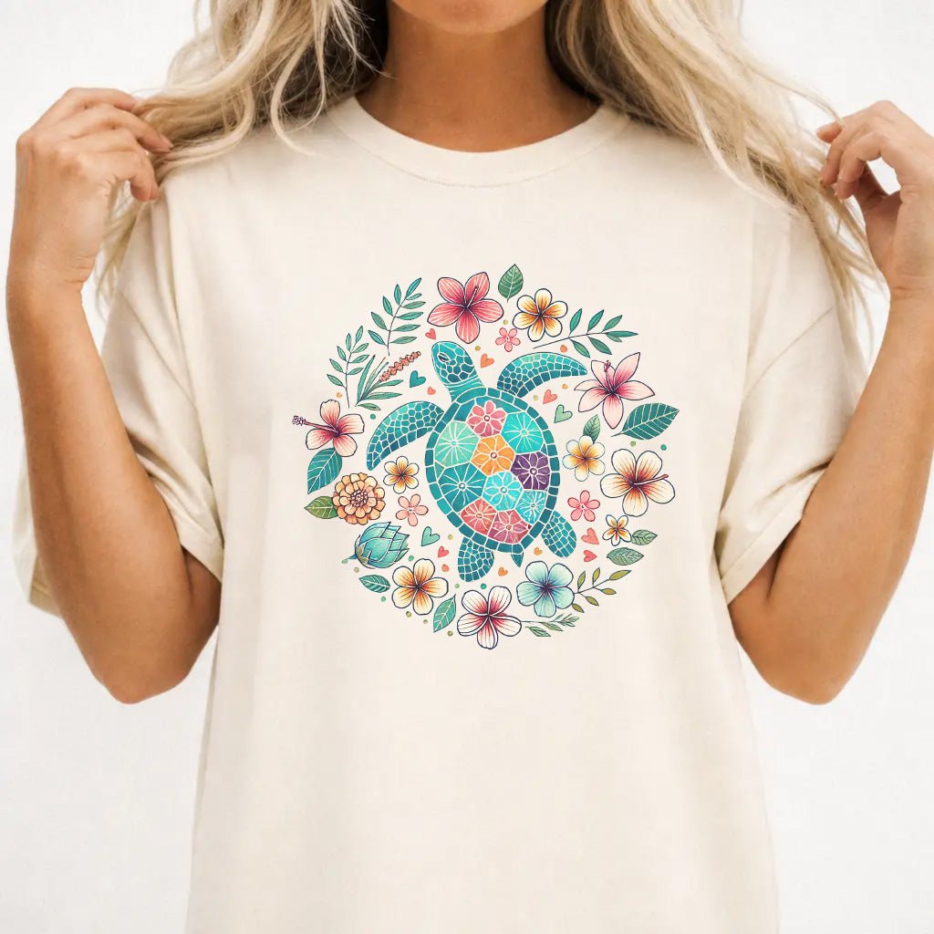 Floral Sea Turtle Coastal Women's Graphic Tee - Okum Tees