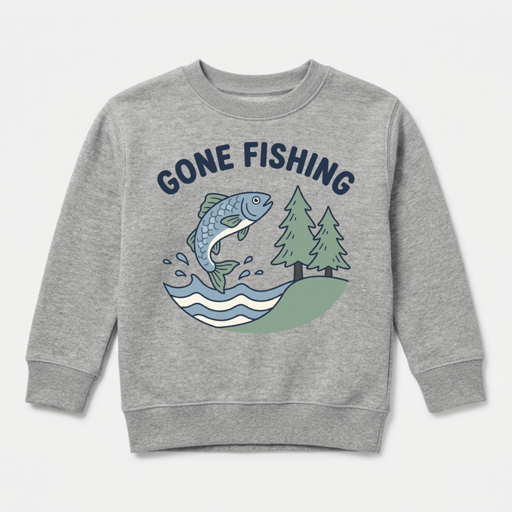 Gone Fishing Line Art Youth Sweatshirt | Cute Youth Sweatshirt - Okum Tees