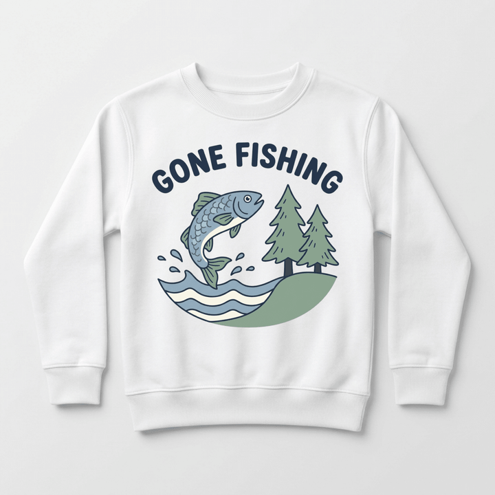 Gone Fishing Line Art Youth Sweatshirt | Cute Youth Sweatshirt - Okum Tees