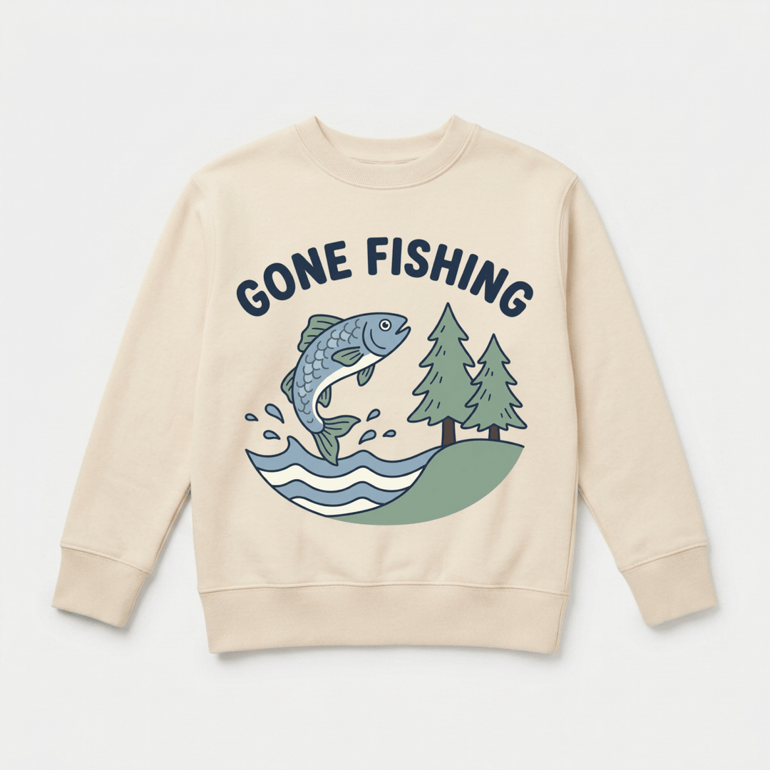 Gone Fishing Line Art Youth Sweatshirt | Cute Youth Sweatshirt - Okum Tees