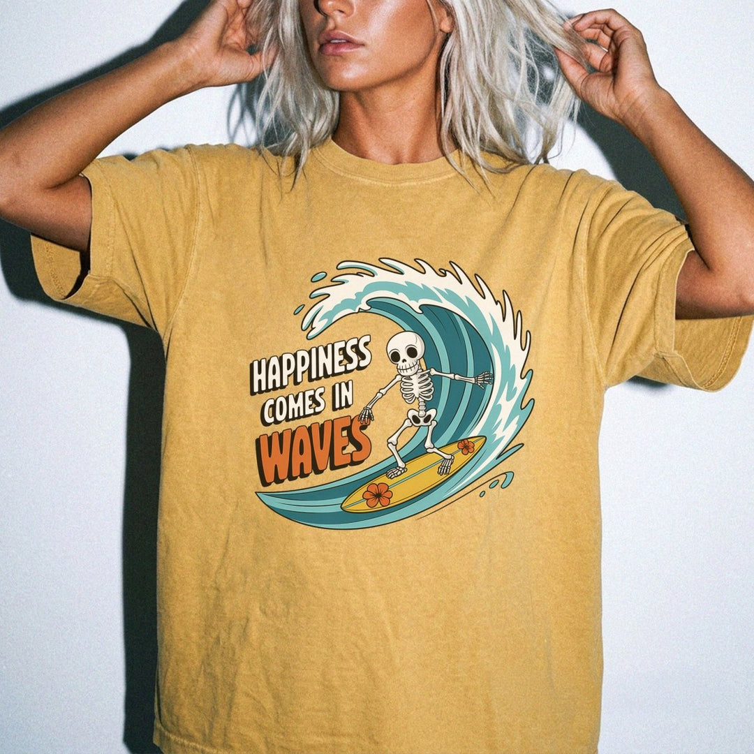 Happiness Comes in Waves Skeleton Shirt - Okum Tees