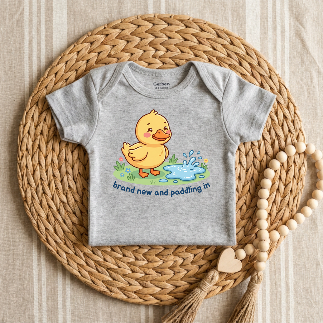 Just Ducky Puddle Splash Baby Onesie® in Grey — Okum Tees