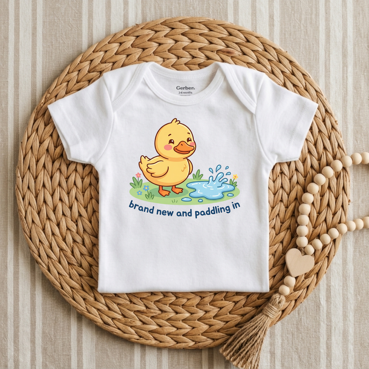 Just Ducky Puddle Splash Baby Onesie® in White — Okum Tees