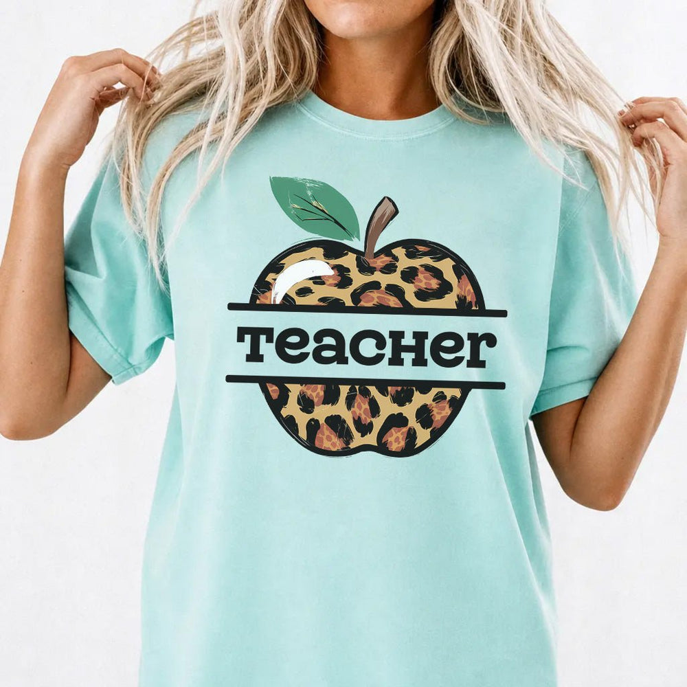 Leopard Apple Teacher Shirt - Okum Tees