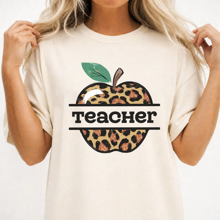 Leopard Apple Teacher Shirt - Okum Tees