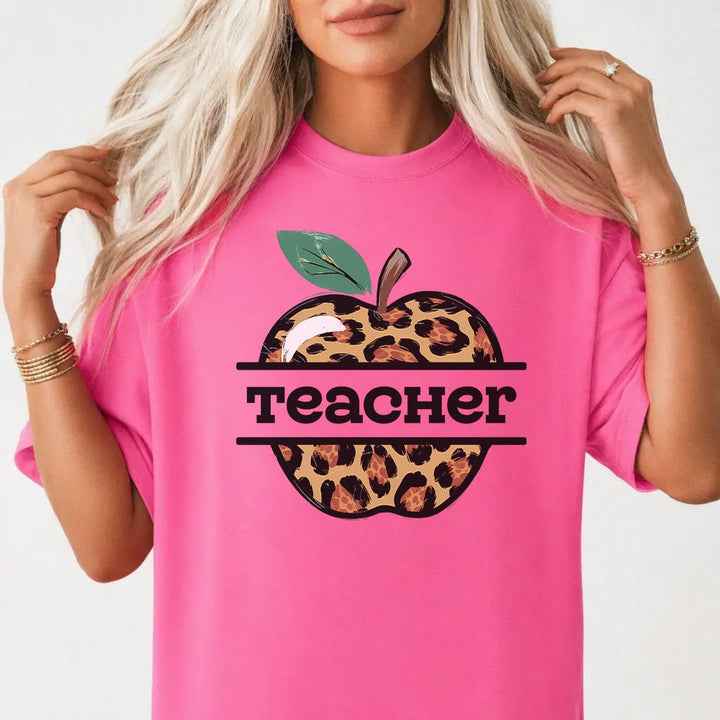Leopard Apple Teacher Shirt - Okum Tees