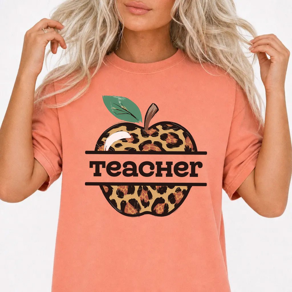 Leopard Apple Teacher Shirt - Okum Tees
