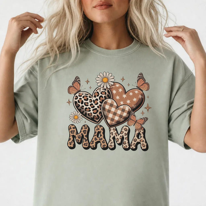 Leopard Print Mama Hearts Shirt - Okum Tees