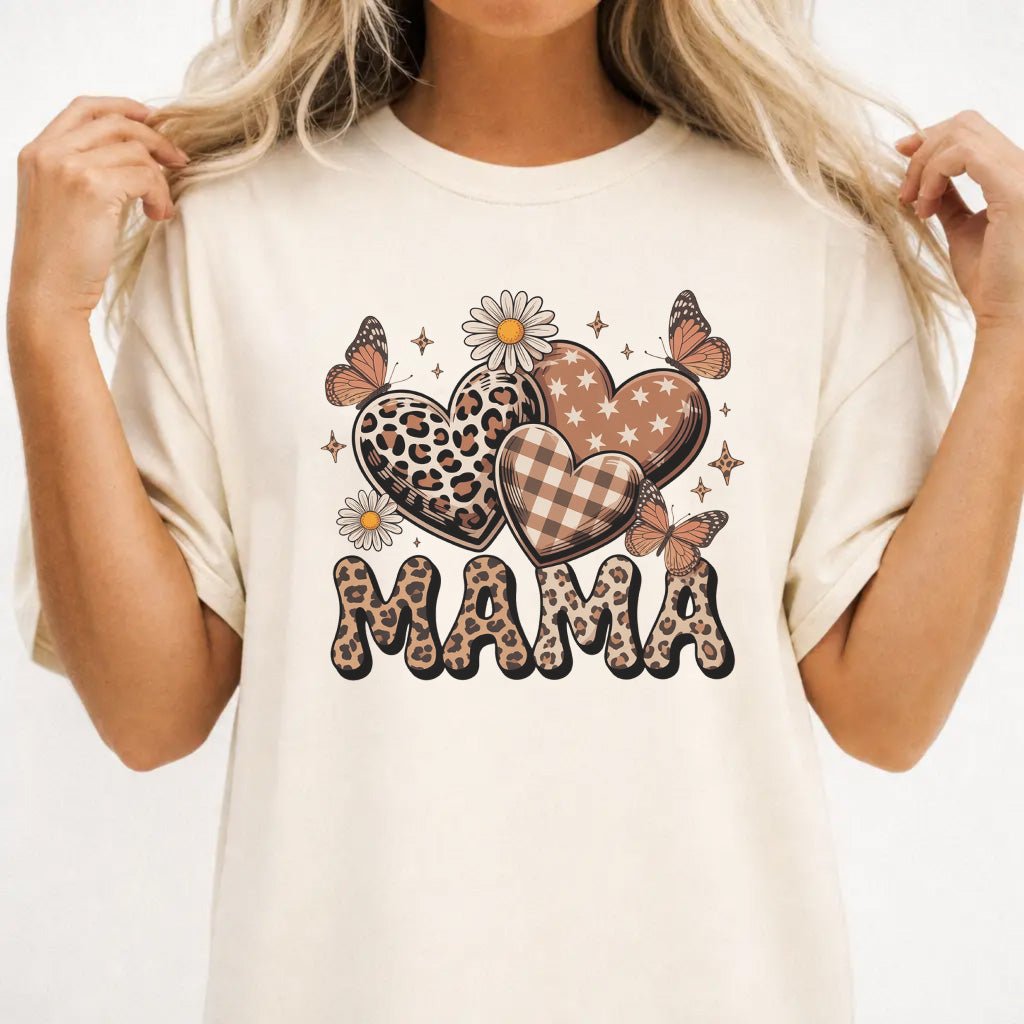 Leopard Print Mama Hearts Shirt - Okum Tees
