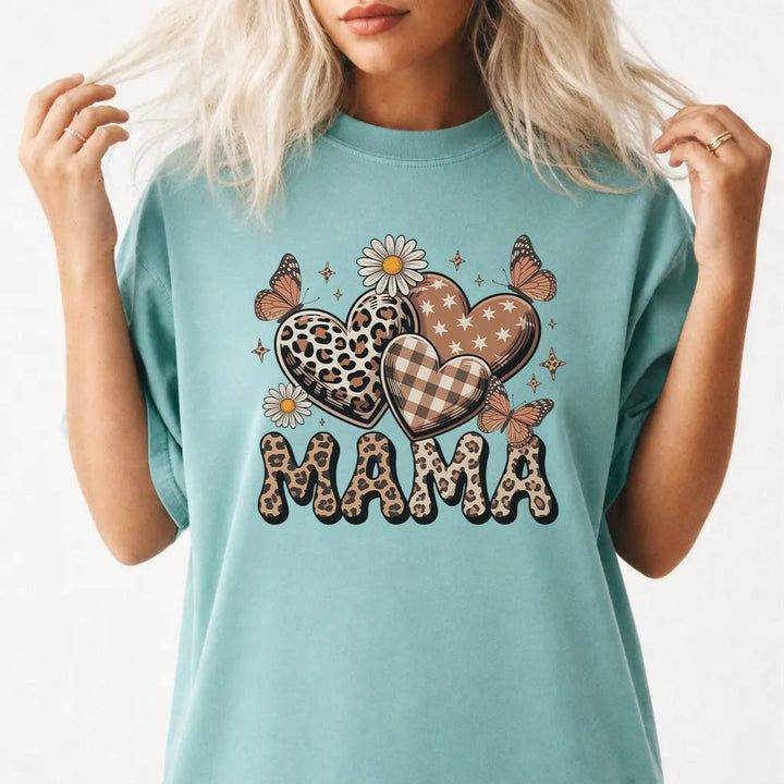Leopard Print Mama Hearts Shirt - Okum Tees