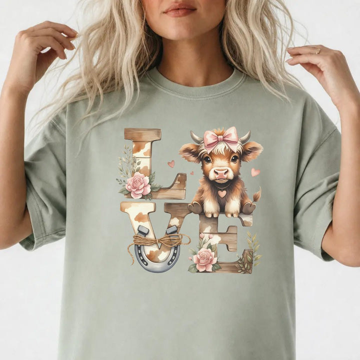 LOVE Highland Cow Valentine Shirt - Okum Tees