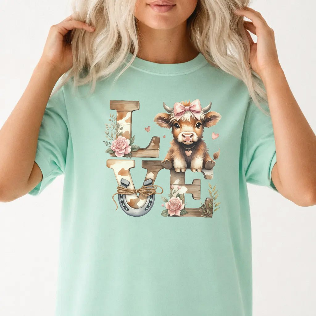 LOVE Highland Cow Valentine Shirt - Okum Tees