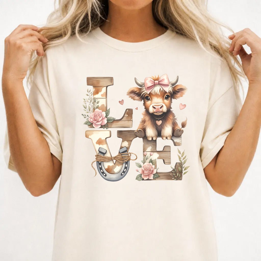 LOVE Highland Cow Valentine Shirt - Okum Tees