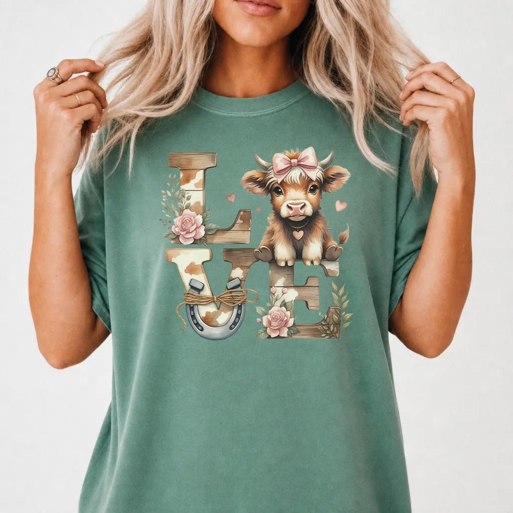 LOVE Highland Cow Valentine Shirt - Okum Tees