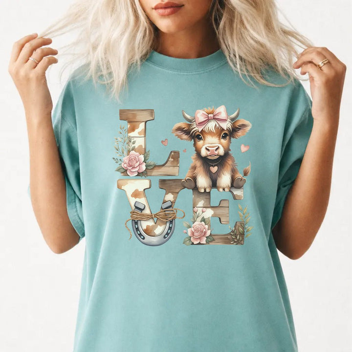LOVE Highland Cow Valentine Shirt - Okum Tees