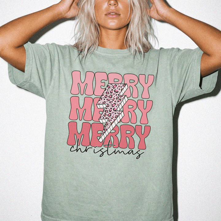 Merry Merry Christmas Leopard Bolt Shirt - Okum Tees
