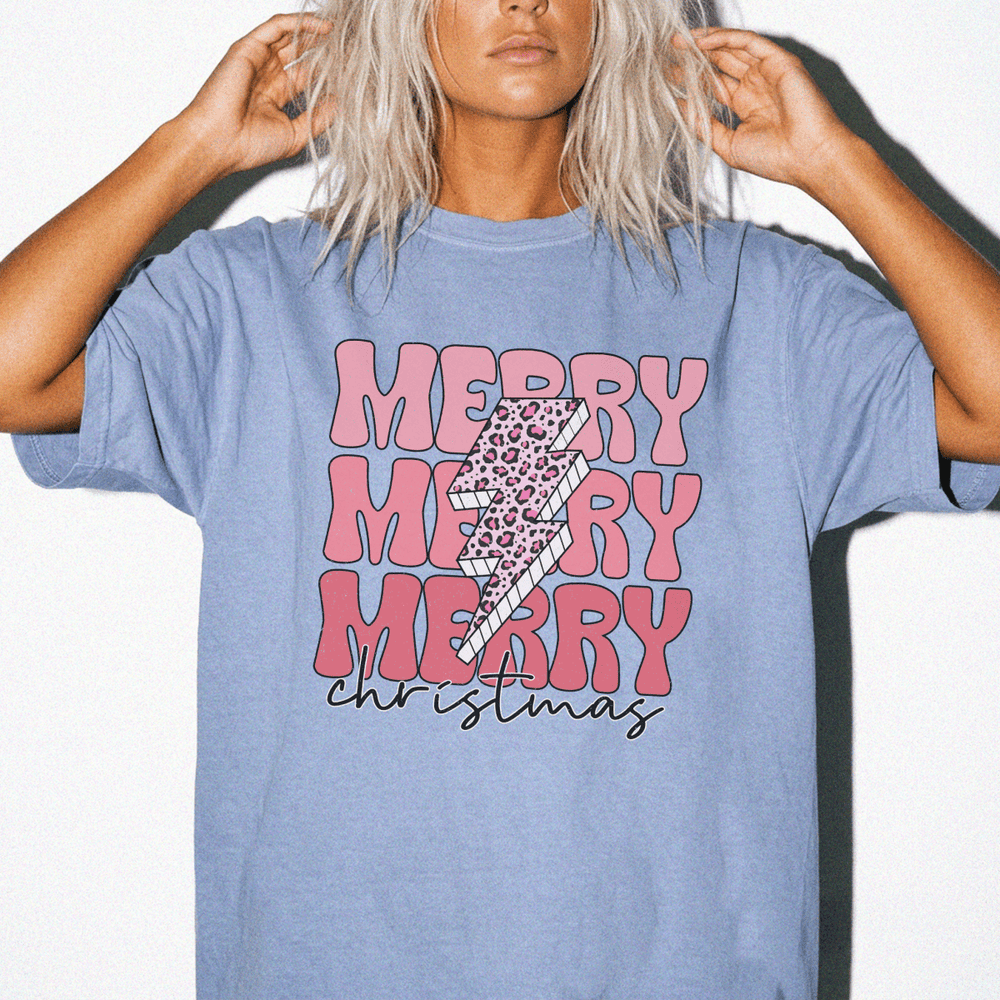 Merry Merry Christmas Leopard Bolt Shirt - Okum Tees