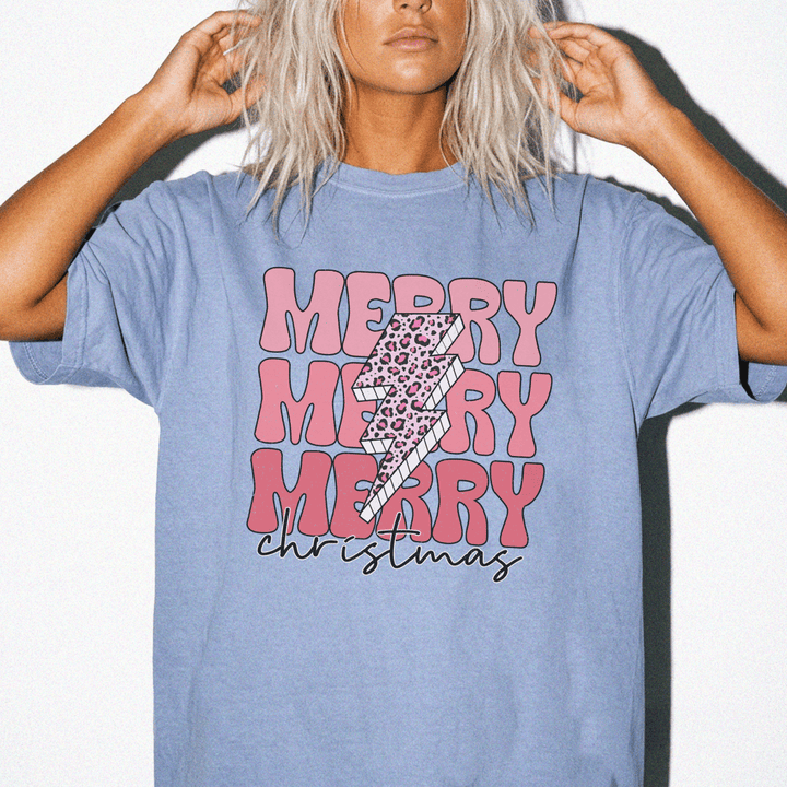 Merry Merry Christmas Leopard Bolt Shirt - Okum Tees