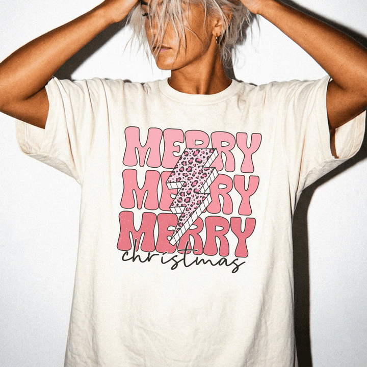 Merry Merry Christmas Leopard Bolt Shirt - Okum Tees