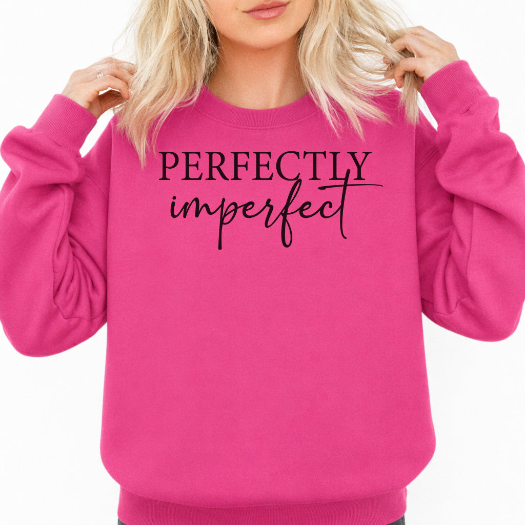 Perfectly Imperfect Sweatshirt in Heliconia — Inspirational Graphic Sweatshirt — Okum Tees