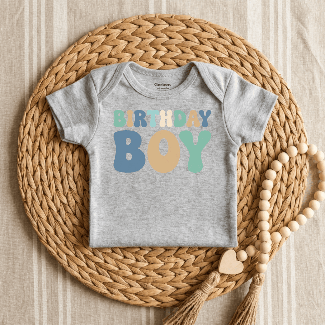 Retro Birthday Boy Bubble Letters Baby Onesie® | Boys Outfit - Okum Tees