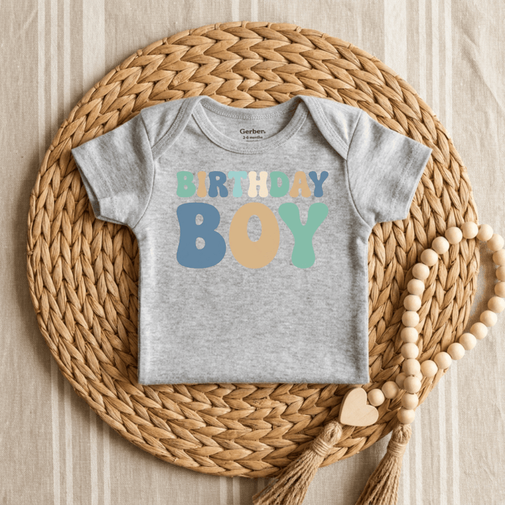 Retro Birthday Boy Bubble Letters Baby Onesie® | Boys Outfit - Okum Tees