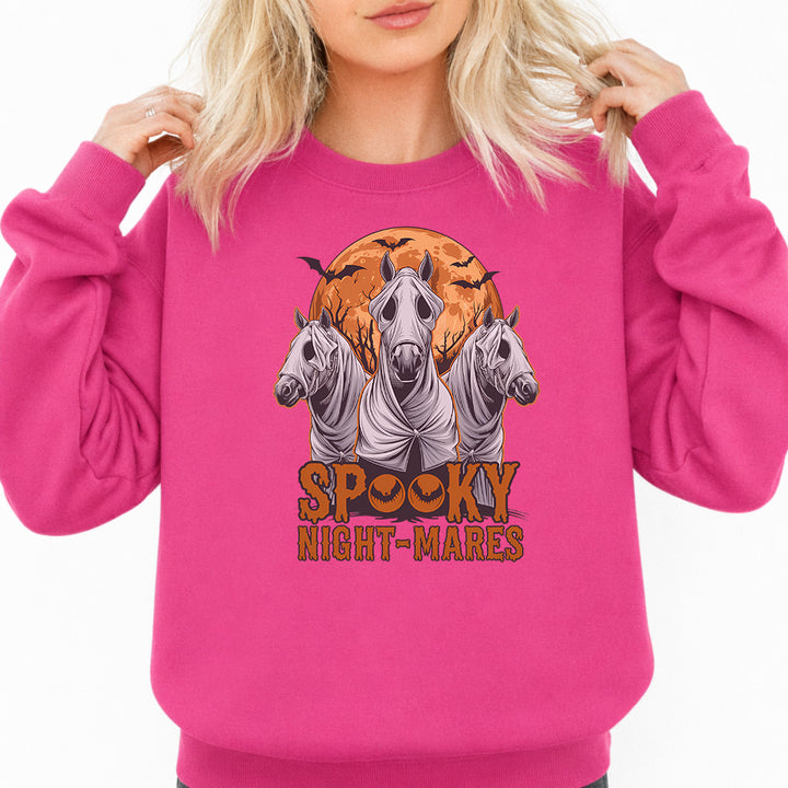 Spooky Night-Mares Halloween Sweatshirt in Heliconia — Okum Tees