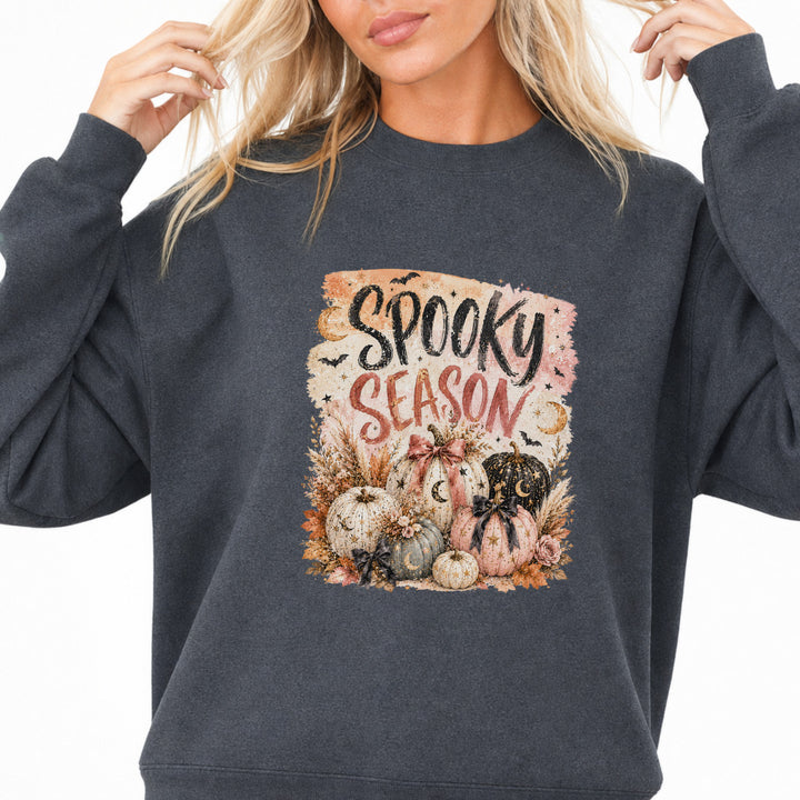 Spooky Season Pumpkin Halloween Sweatshirt in Dark Heather — Okum Tees