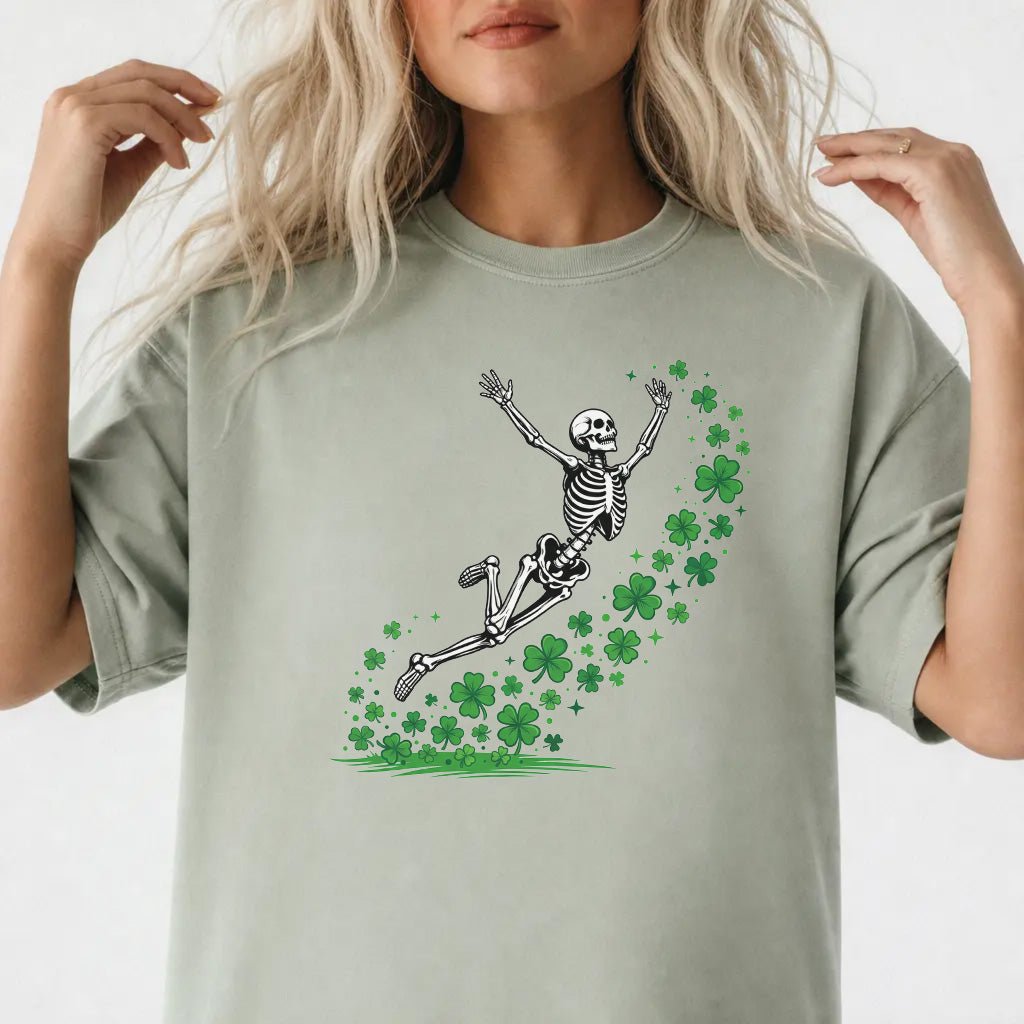 St Patricks Day Skeleton Clover Women's Graphic Tee - Okum Tees