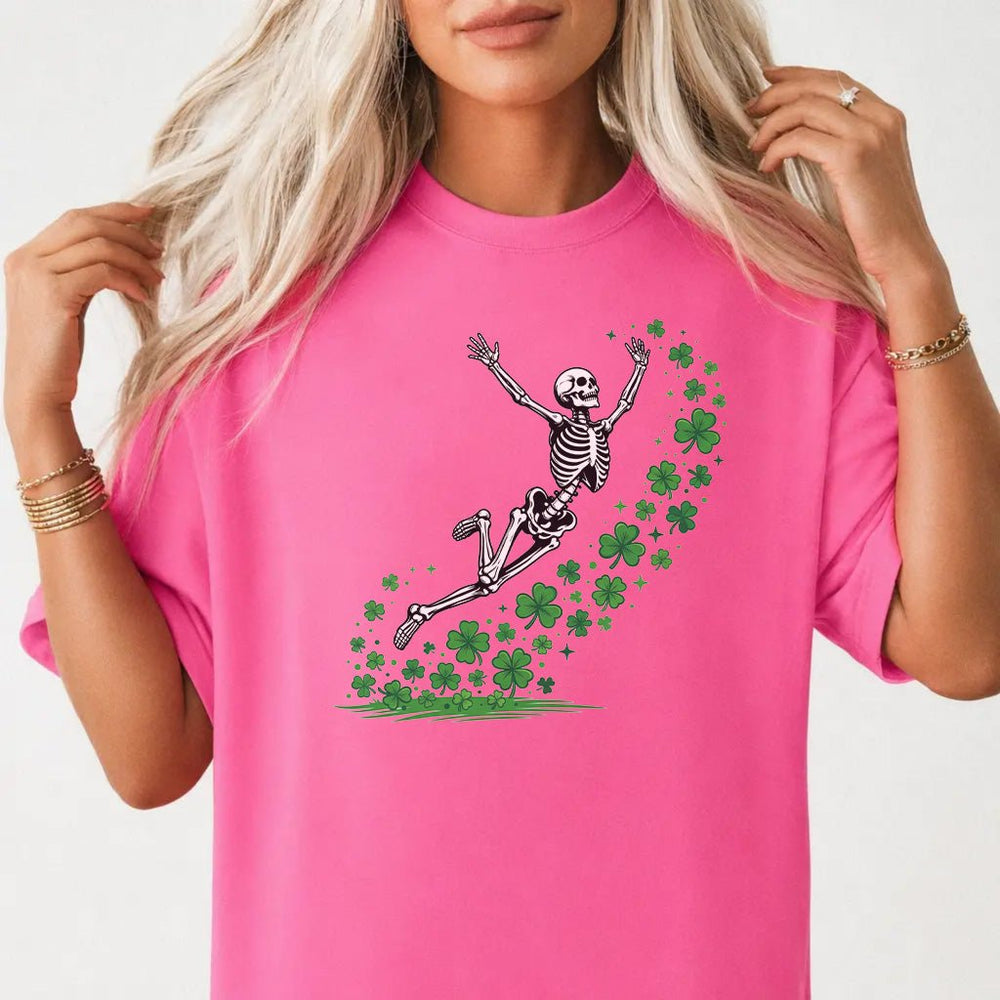 St Patricks Day Skeleton Clover Women's Graphic Tee - Okum Tees