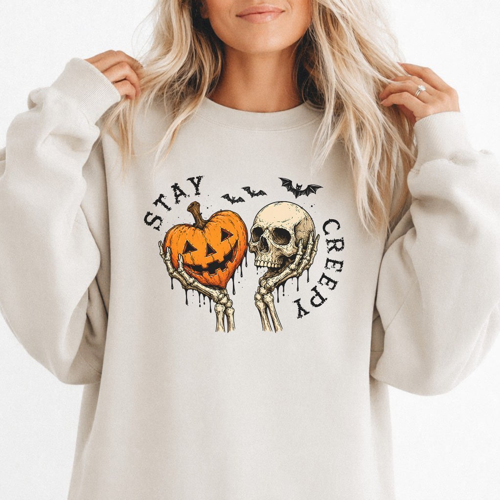 Stay Creepy Halloween Sweatshirt in Sand — Okum Tees