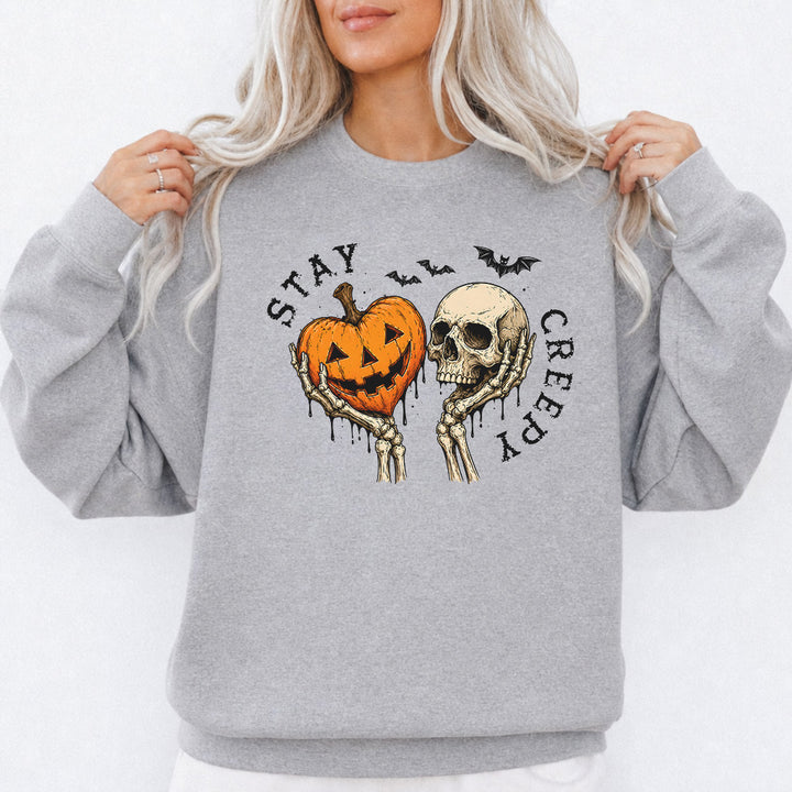 Stay Creepy Halloween Sweatshirt in Sport Grey — Okum Tees