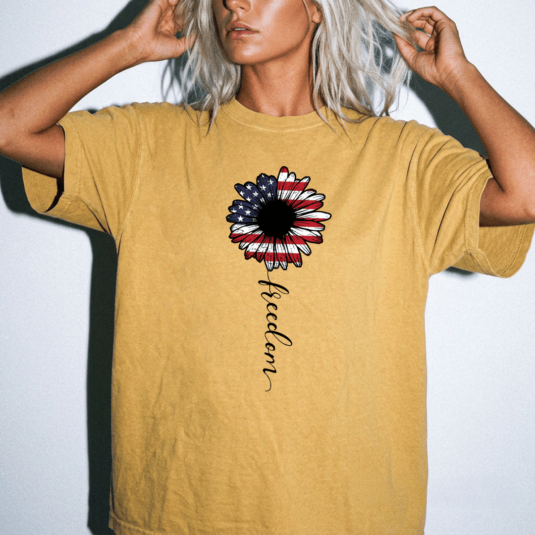 Sunflower Freedom American Flag Shirt - Okum Tees