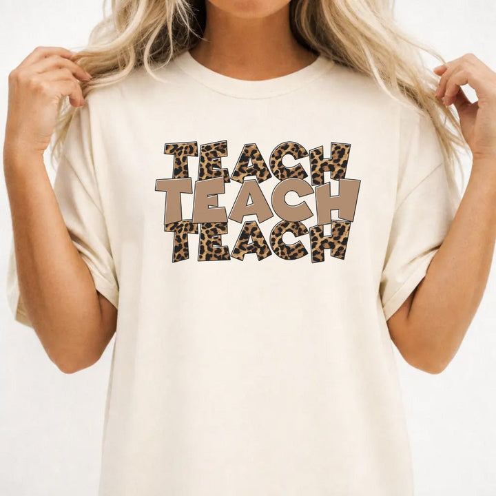 Trendy Leopard Teach Shirt - Stylish Teacher Pride Clothing - Ivory - T-Shirt - Okum Tees