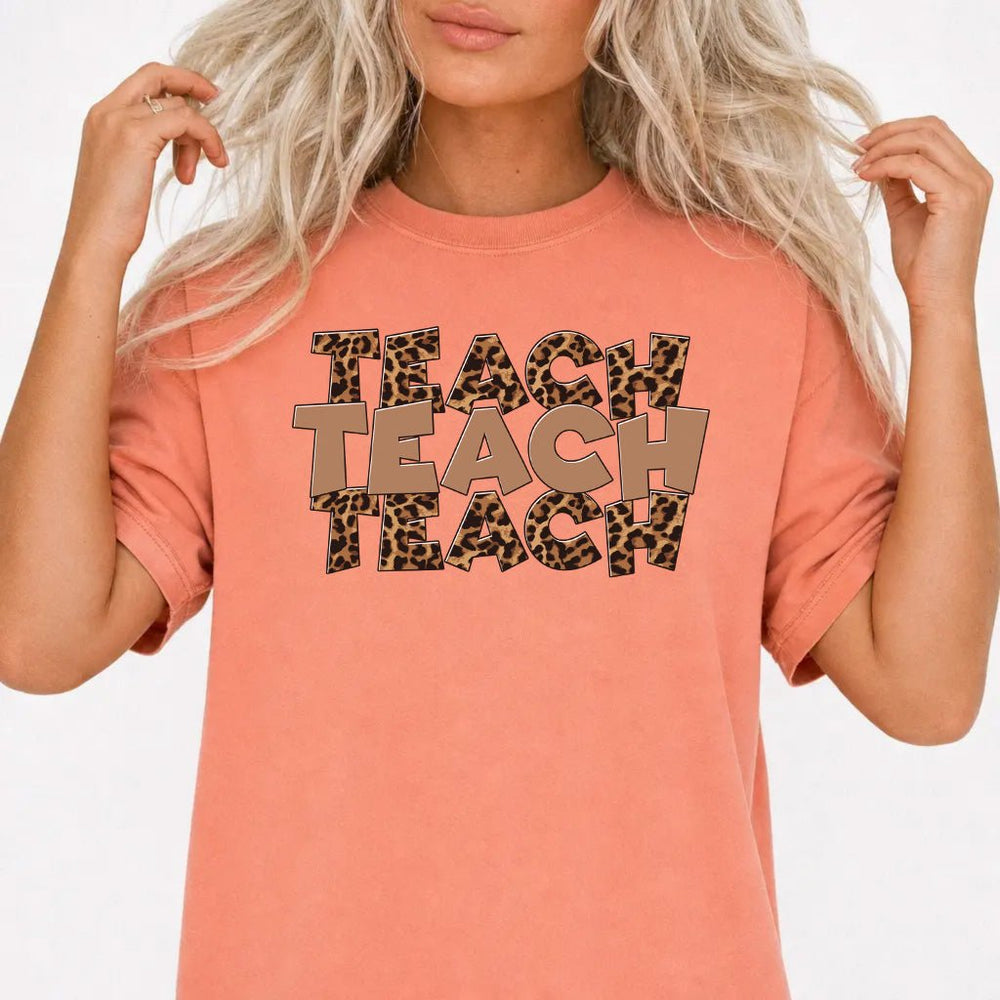Trendy Leopard Teach Shirt - Stylish Teacher Pride Clothing - Terracotta - T-Shirt - Okum Tees