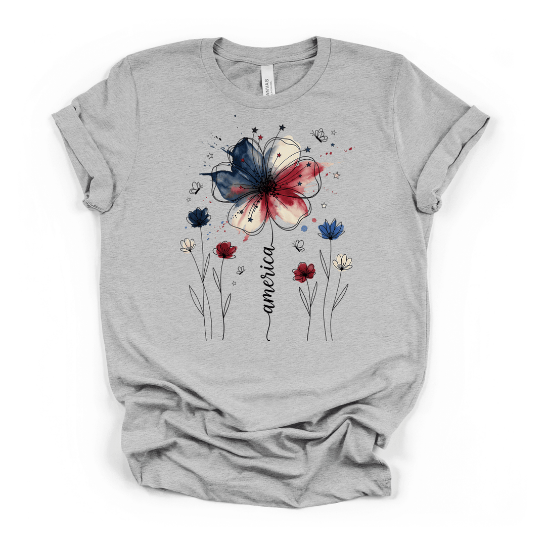 Watercolor Floral America Shirt - Okum Tees