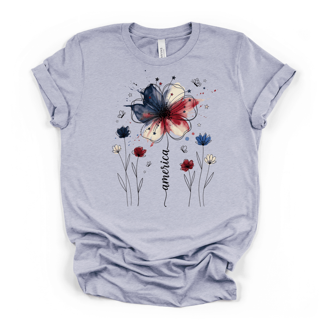 Watercolor Floral America Shirt - Okum Tees