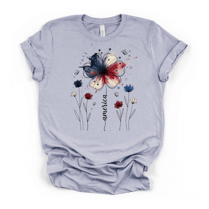 Watercolor Floral America Shirt - Okum Tees