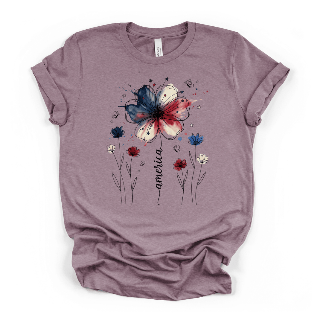 Watercolor Floral America Shirt - Okum Tees