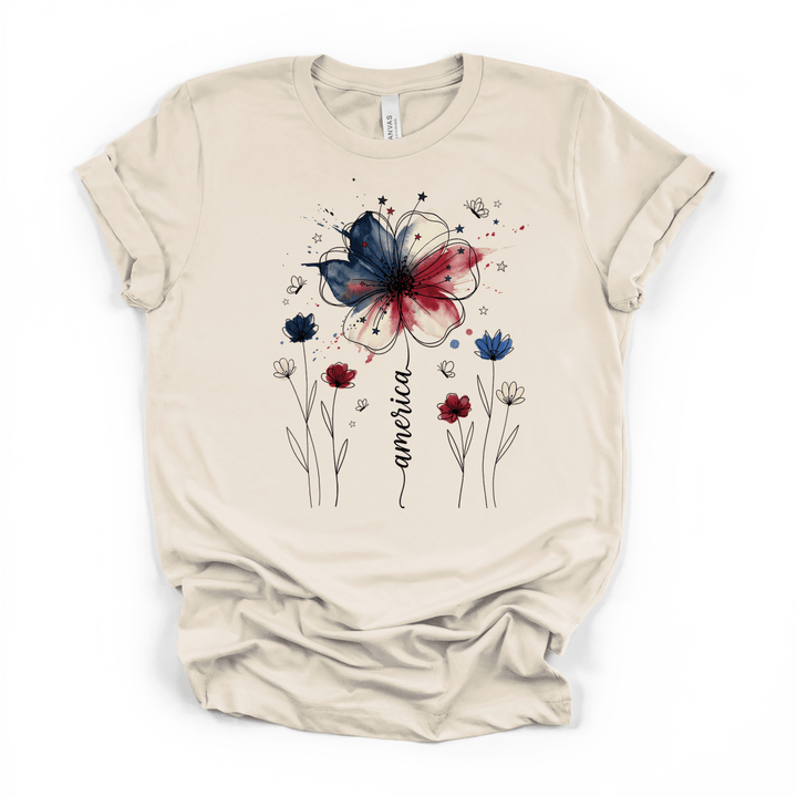 Watercolor Floral America Shirt - Okum Tees