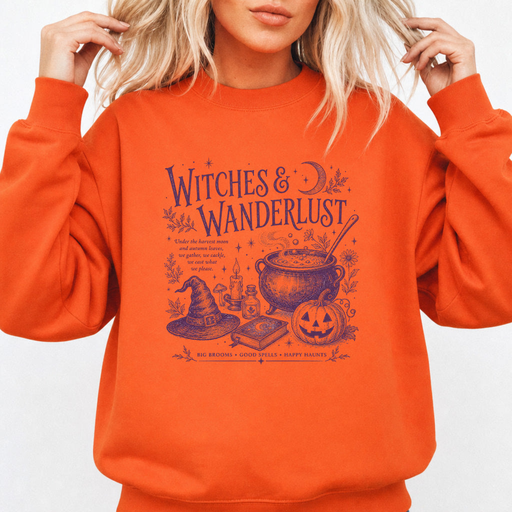 Witches and Wanderlust Halloween Sweatshirt in Orange — Okum Tees
