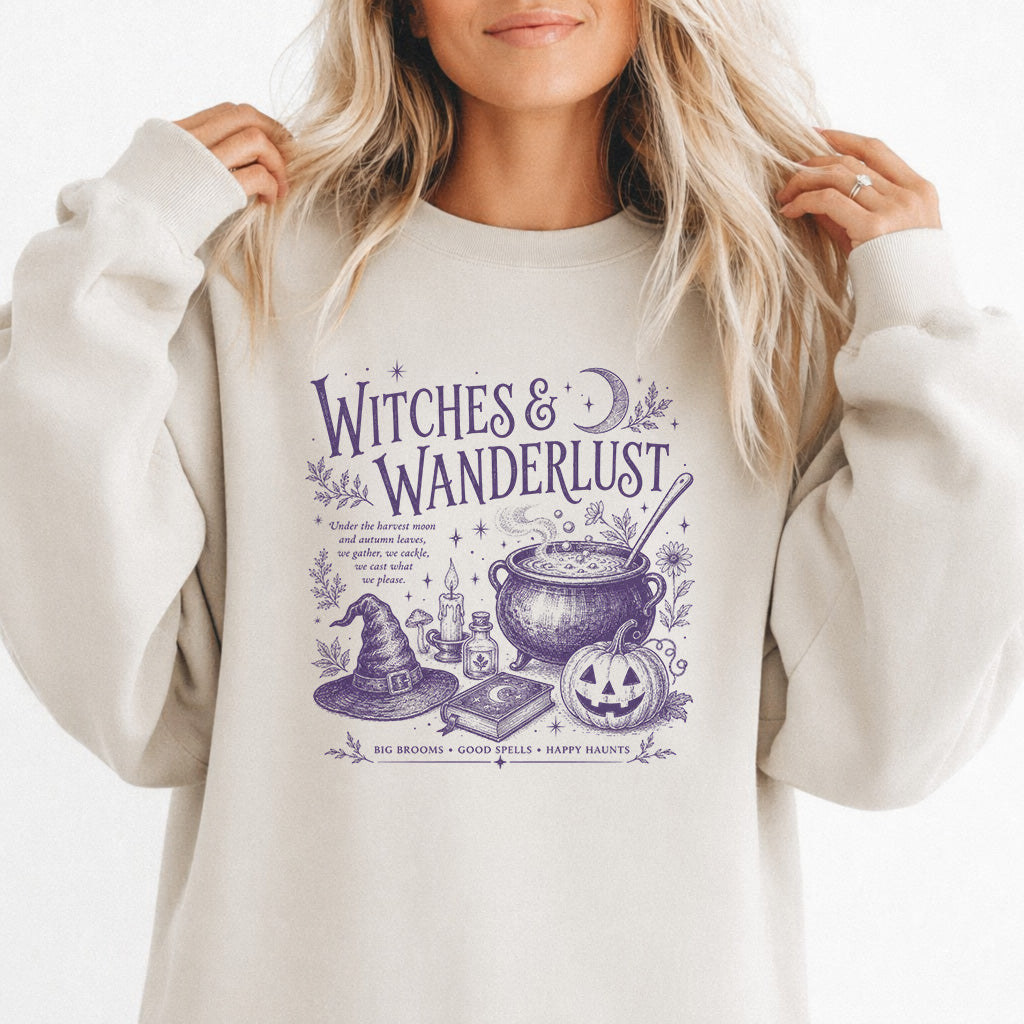 Witches and Wanderlust Halloween Sweatshirt in Sand — Okum Tees
