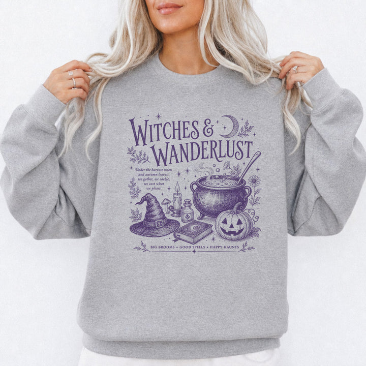 Witches and Wanderlust Halloween Sweatshirt in Sport Grey — Okum Tees 