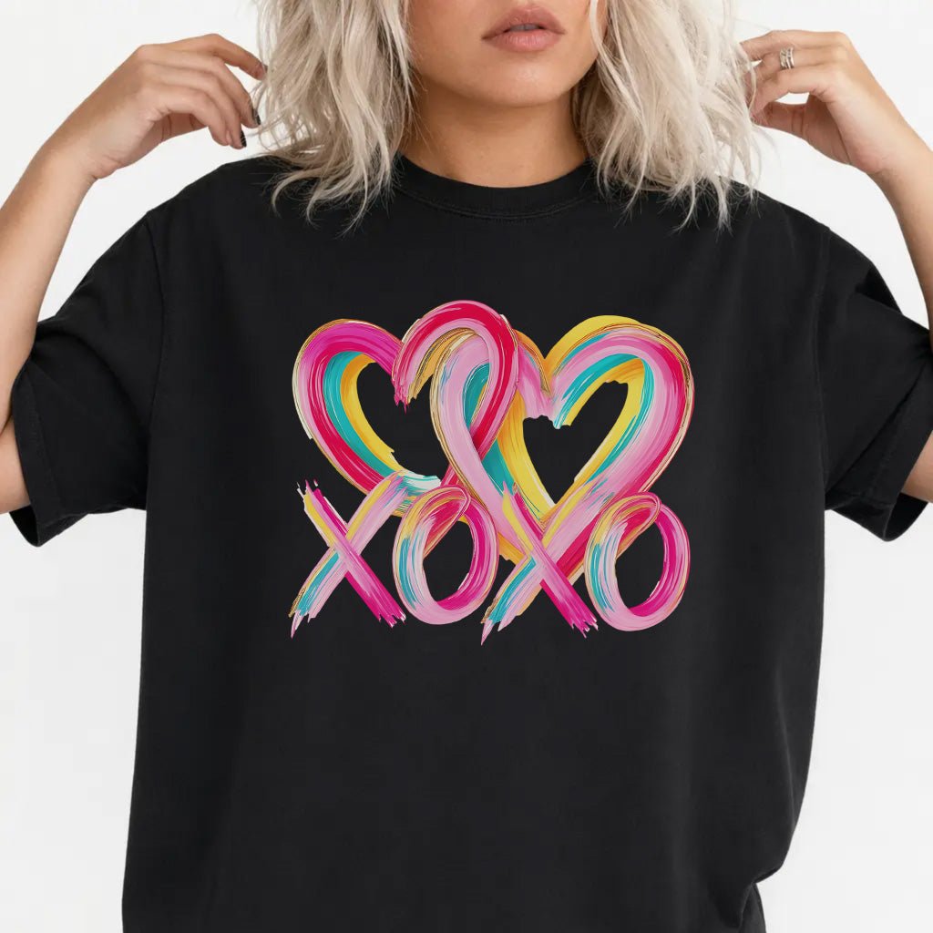 XOXO Colorful Paint Stroke Hearts Shirt - Okum Tees