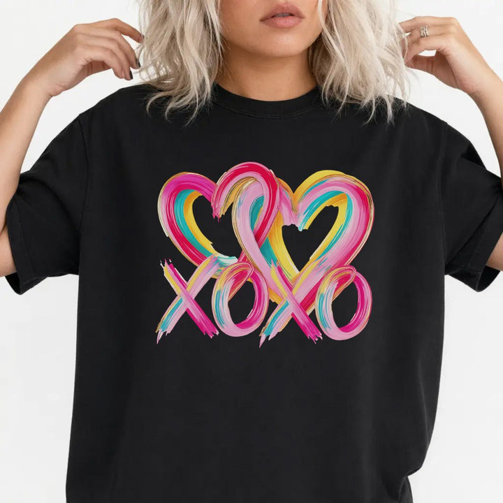 XOXO Colorful Paint Stroke Hearts Shirt - Okum Tees
