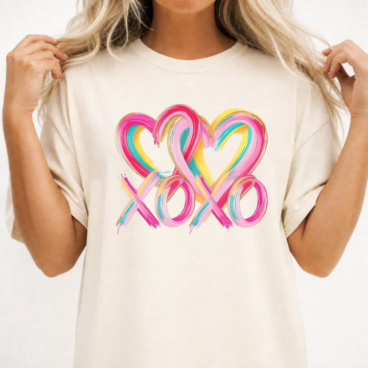 XOXO Colorful Paint Stroke Hearts Shirt - Okum Tees