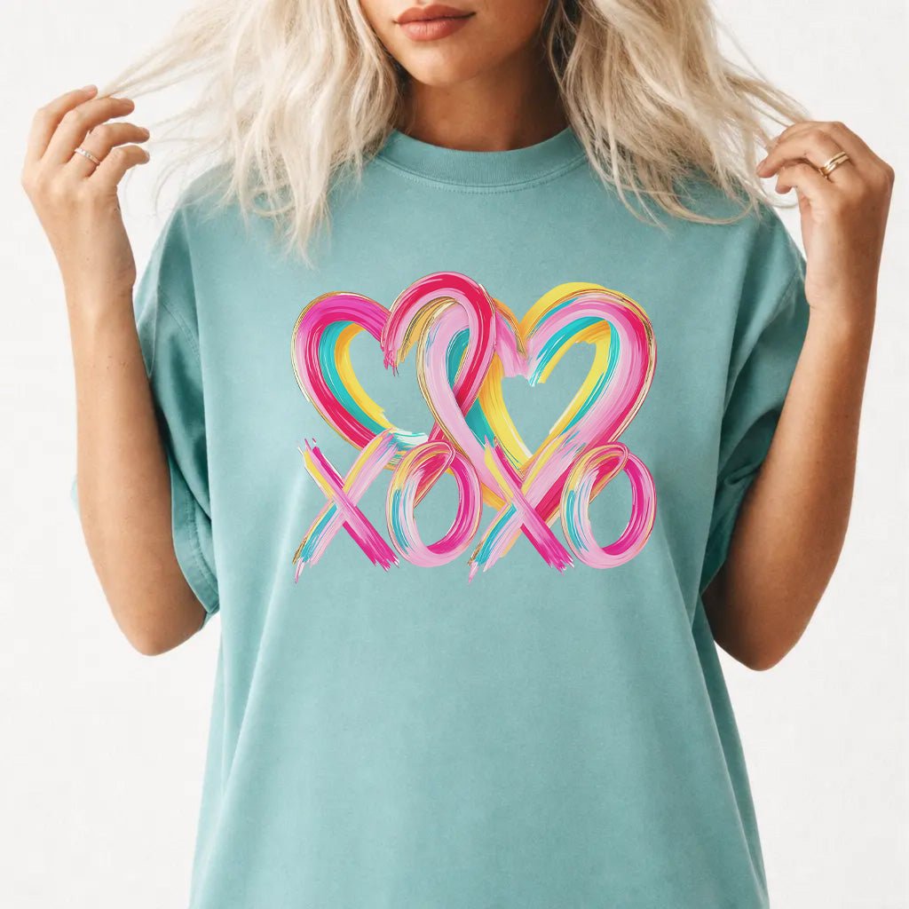XOXO Colorful Paint Stroke Hearts Shirt - Okum Tees