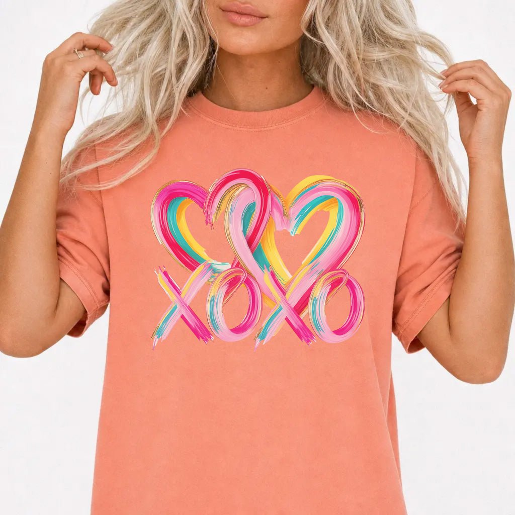 XOXO Colorful Paint Stroke Hearts Shirt - Okum Tees