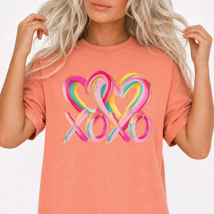 XOXO Colorful Paint Stroke Hearts Shirt - Okum Tees